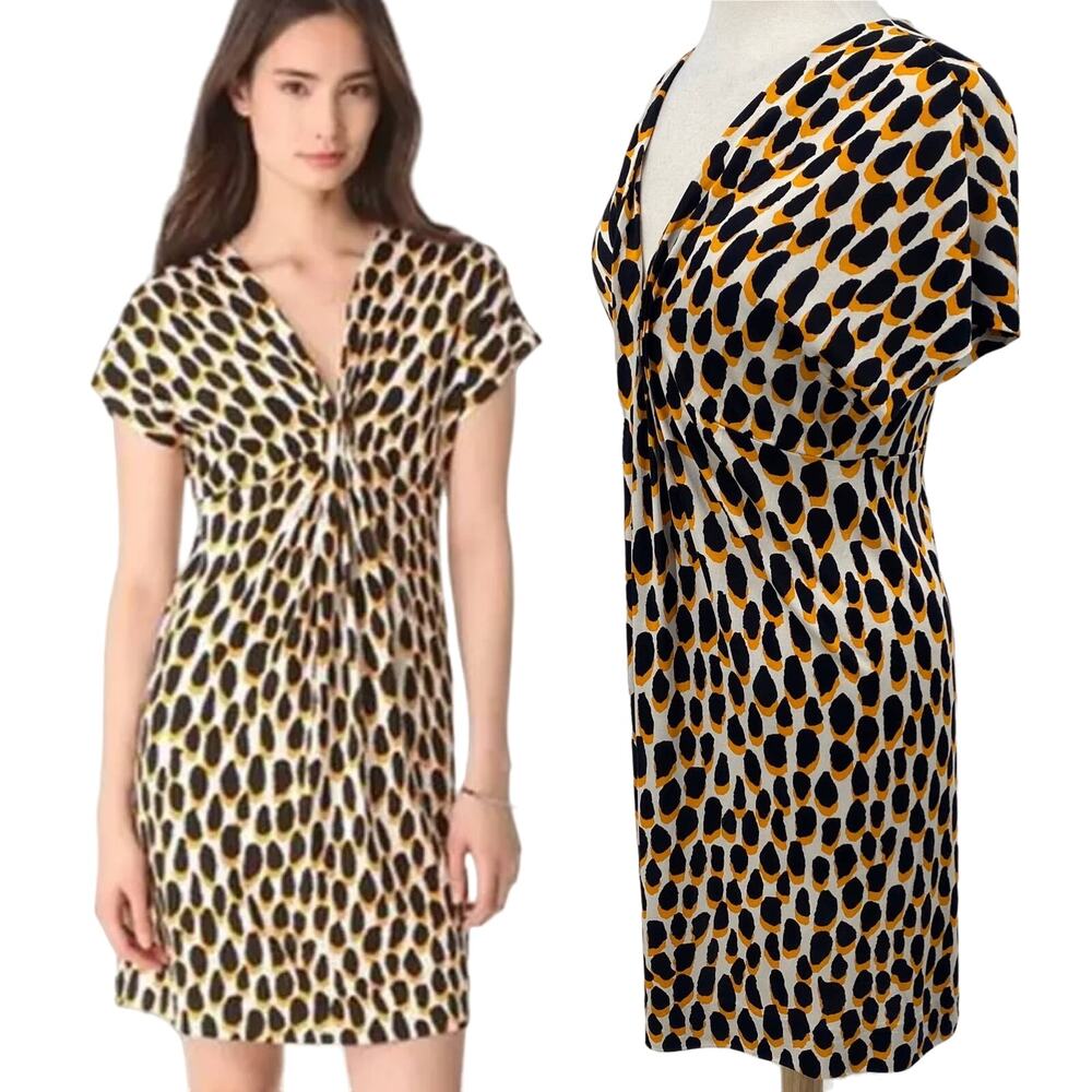 Diane Von Furstenberg Natalie Dress Stretch Silk Animal Print Leopard Yellow 10